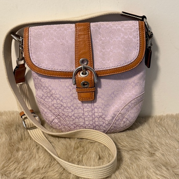 Vintage Coach Lavender Logo Jacquard Canvas Soho Swing Crossbody Bag - Picture 3 of 14